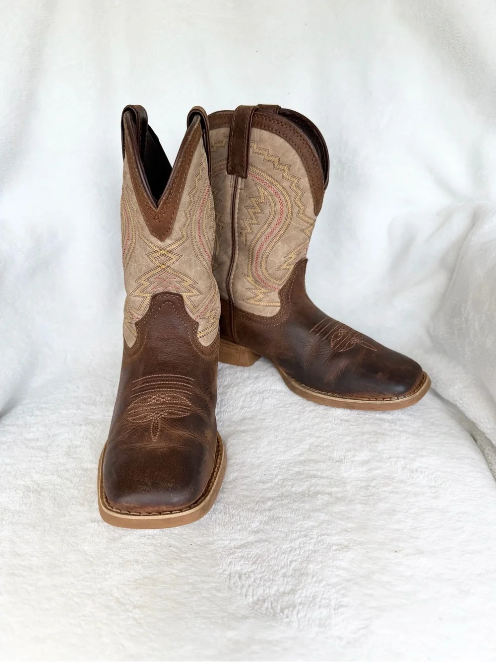 Durango Kids Boots - 8” Western, Coffee/Bone Youth Size US 4.5 M  EU 36M